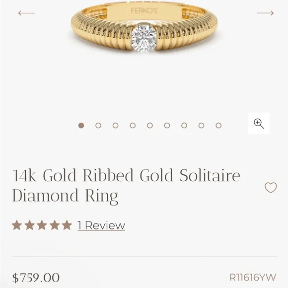 Ferkos Fine Jewelry 14k Gold Ribbed Diamond Ring - Picture 2 of 10